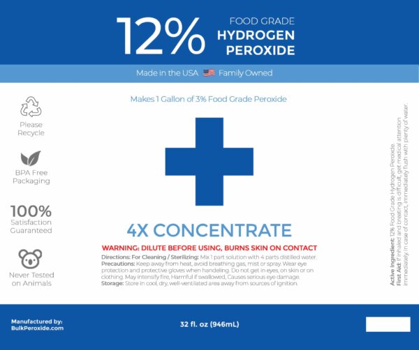 32 fl oz 12% Food Grade Hydrogen Peroxide Label