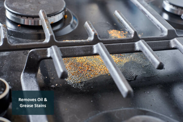oil stain and dried food on kitchen stove with dried foods peroxide