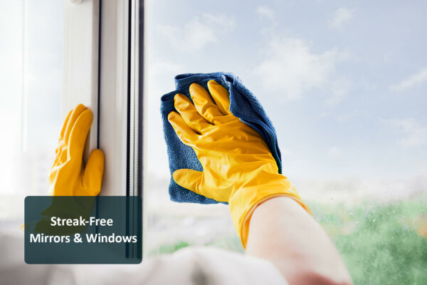 man in yellow rubber gloves cleaning window glass peroxide