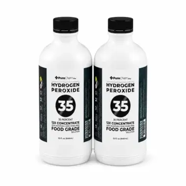 Two pack of 32 oz bottles of 35% hydrogen peroxide equivalent to one gallon