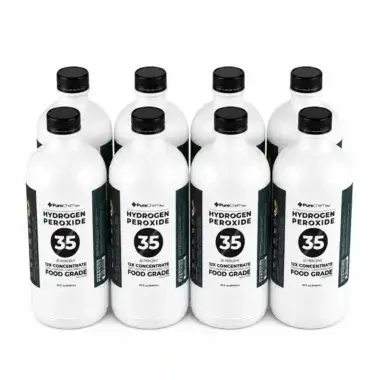 Eight pack of 32 oz bottles of 35% hydrogen peroxide equivalent to one gallon