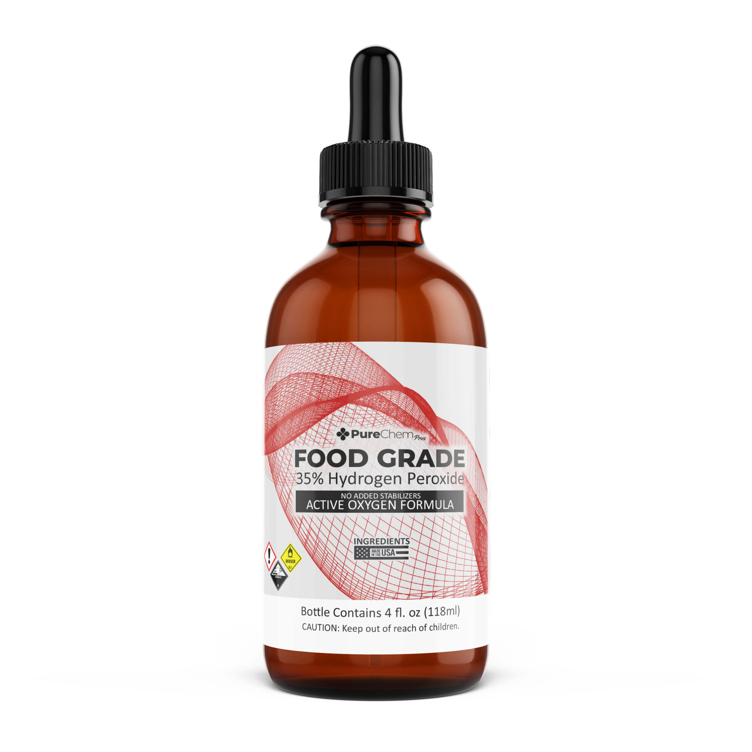 35% food grade hydrogen peroxide in a 4 oz glass dropper bottle