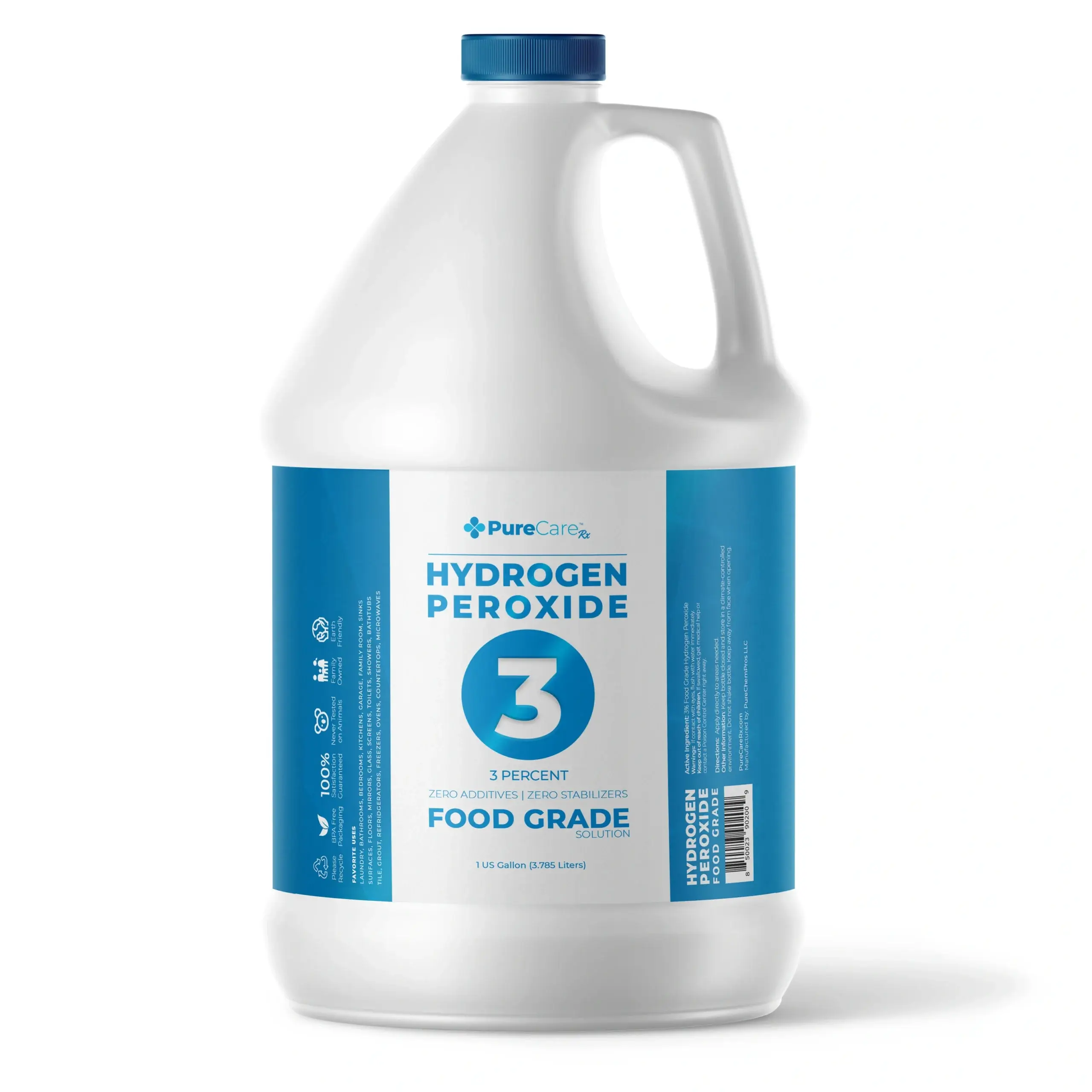 One 1-gallon bottle of 3% hydrogen peroxide displayed on a white background with a durable HDPE container and secure cap.